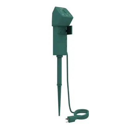 Stanley Outdoor Darkness Sensing Countdown Ground Stake Plug Bank 3-Select Power Center With Timer 1