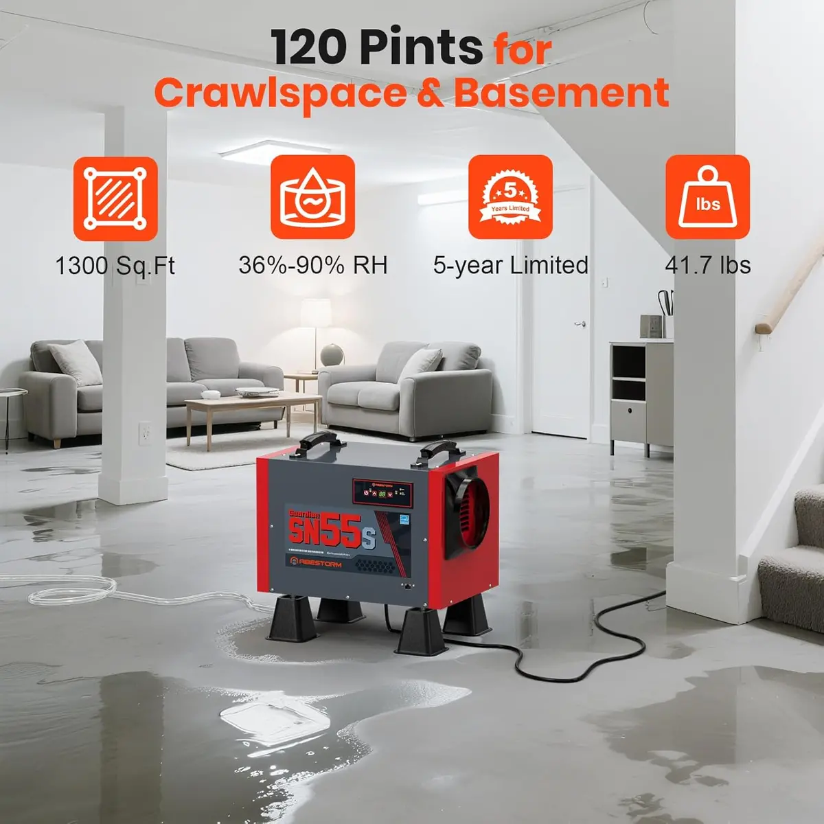 Abestorm 120 Ppd Crawl Space Dehumidifier With Drain Hose For Basement | Guardian Sn55s 2