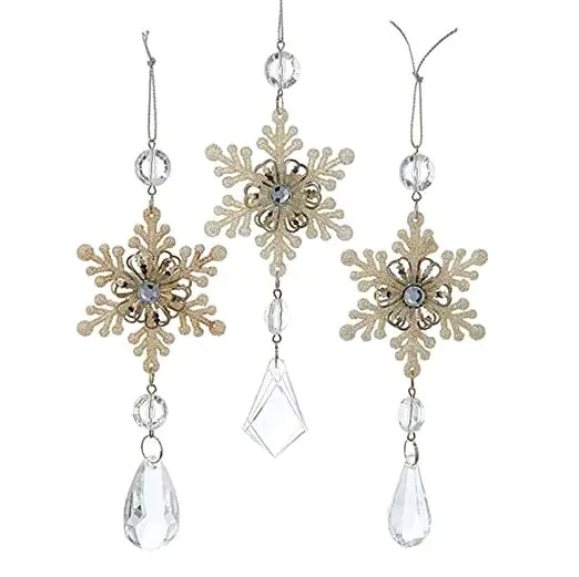 6.5" Golden Snowflake Clear Crystalline Bead Drop Ornament 1