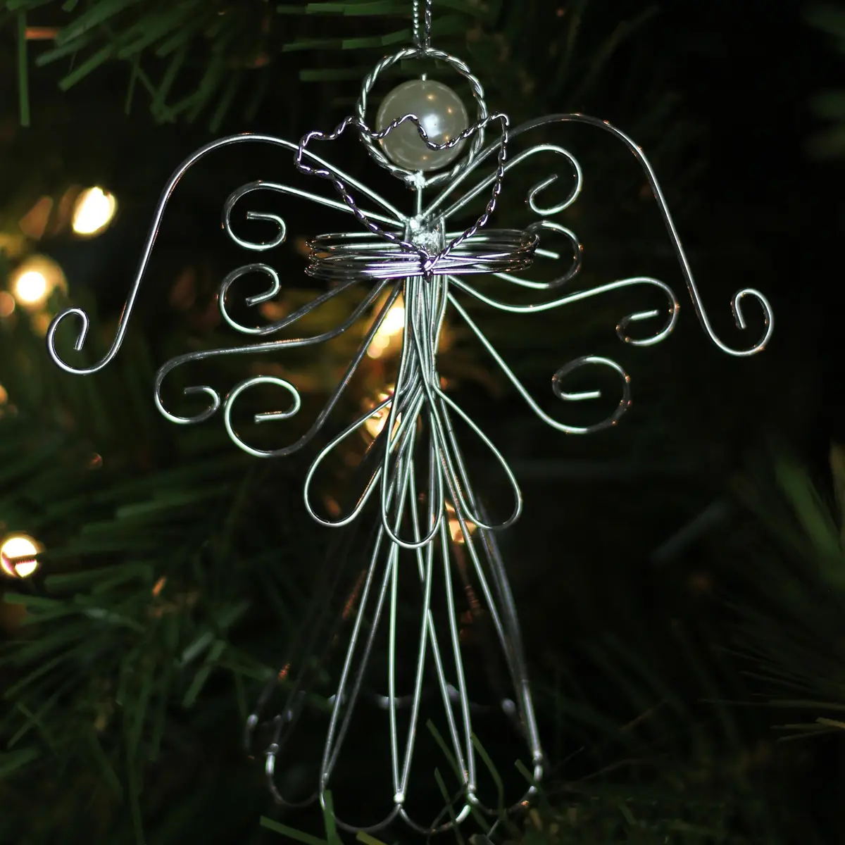 4.7" Silver Wire And Pearl Angel Ornament 1