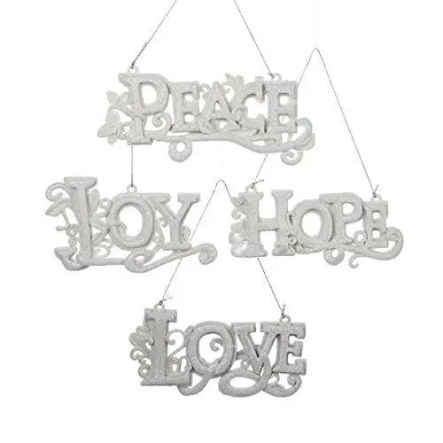 4.5" White Glitter Word Ornament (Love/Hope/Joy/Peace) 1