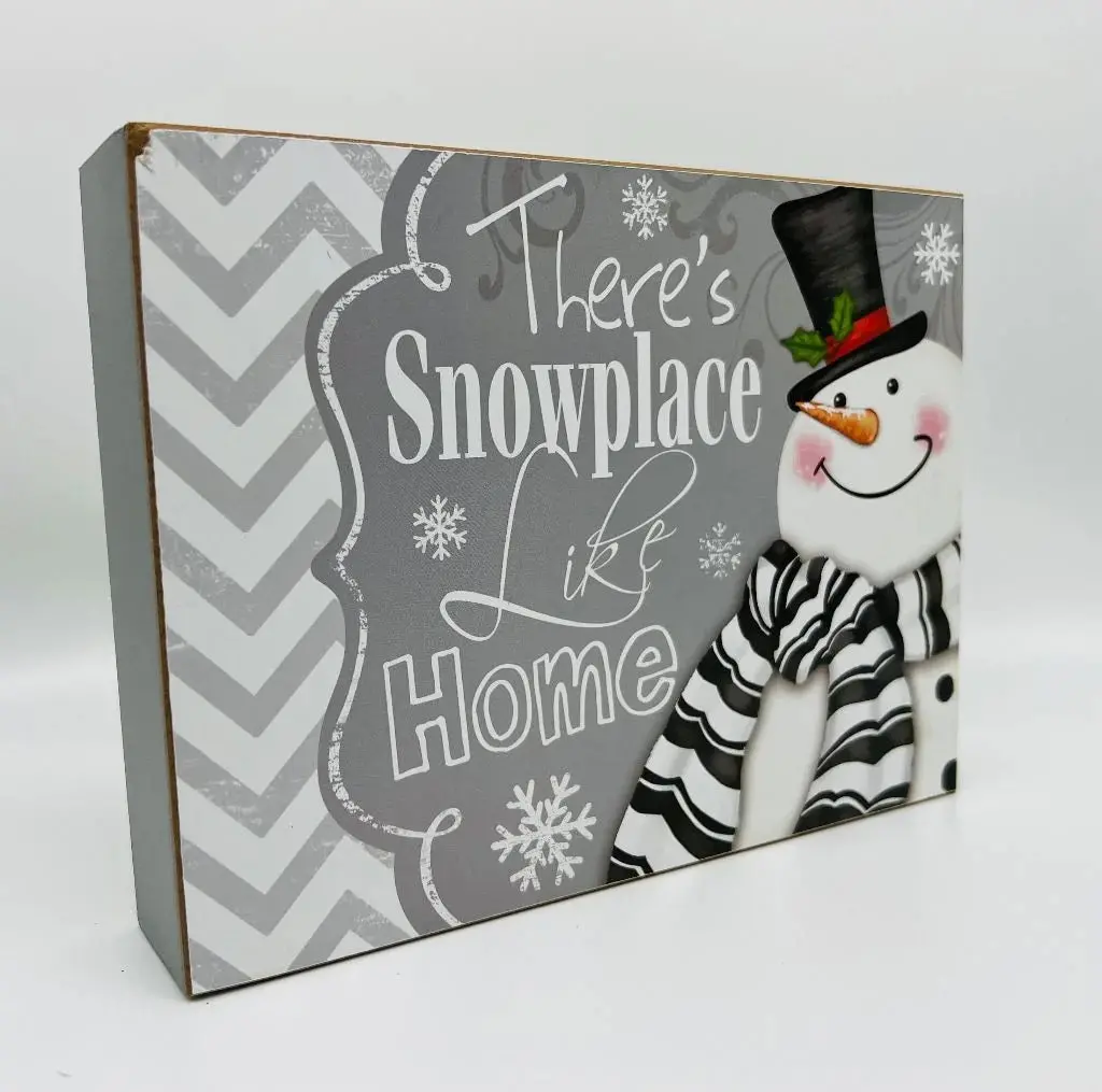 7.8" Holiday Snowman Wood Block Sign 2