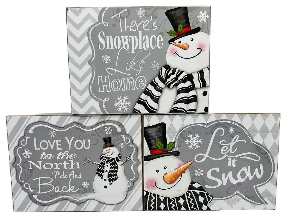7.8" Holiday Snowman Wood Block Sign 1