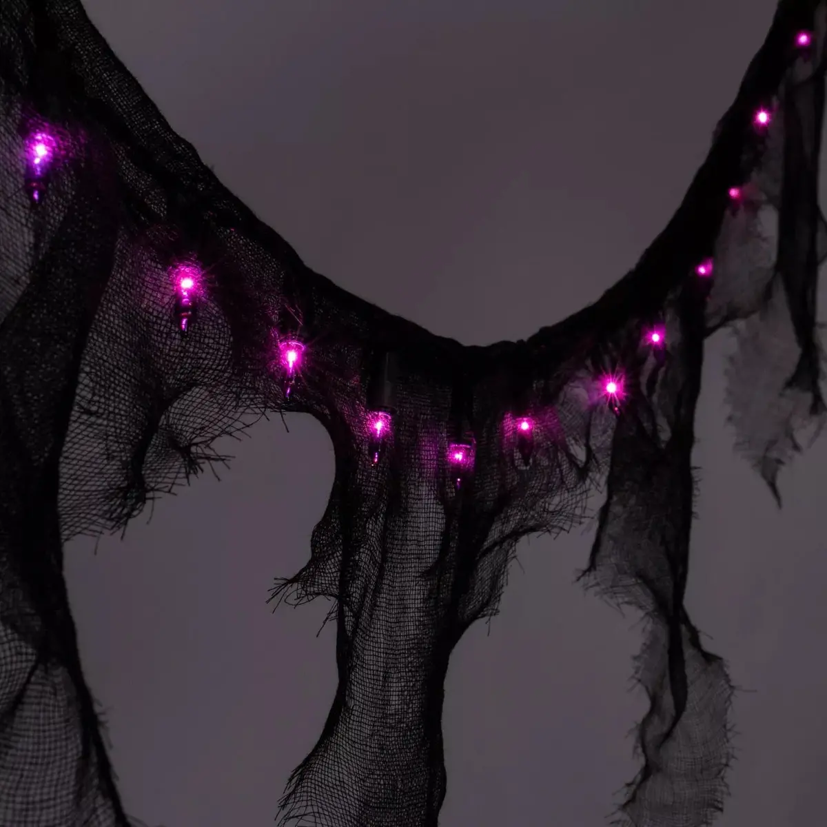 Black Gauze Garland With Purple Lights 1