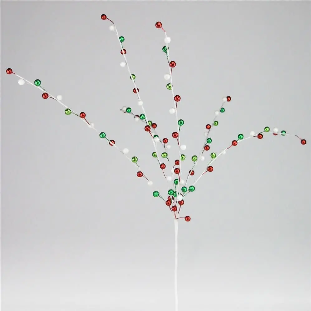 27" Red, Lime, White Metallic Beaded Floral Pick Spray 2
