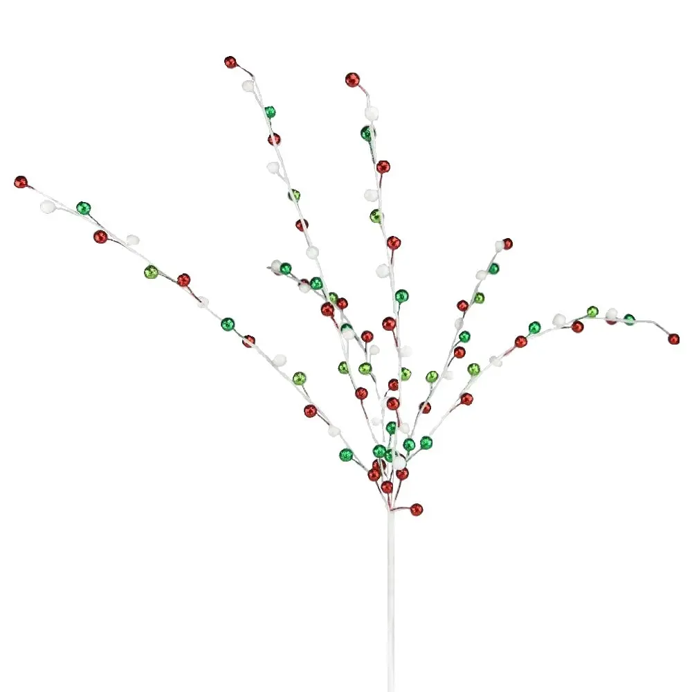 27" Red, Lime, White Metallic Beaded Floral Pick Spray 1