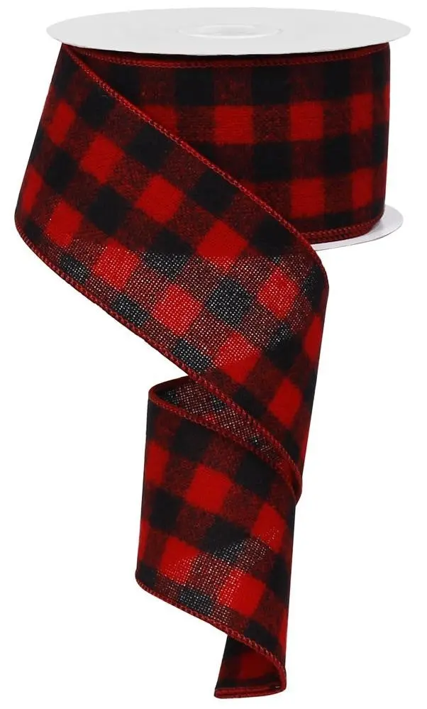 10 Yards Of Fuzzy Red/Black Buffalo Check Plaid Ribbon Garland 1