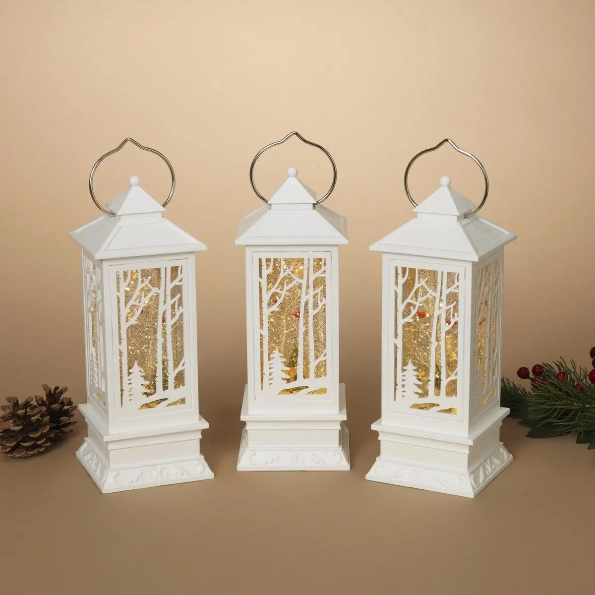 10.9" Battery-Operated Winter Scene Spinning Water Globe Lantern With Timer 1