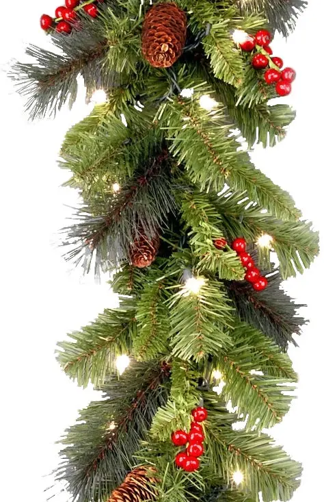 9' Classic Spruce Pre-Lit Garland With Frosted Tips, Berries And Pine Cones 1