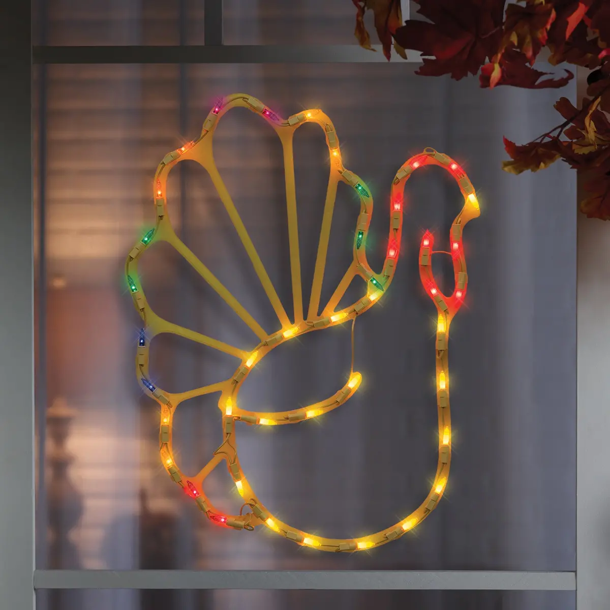 Multi-Colored Thanksgiving Turkey Illuminated Window Silhouette 1