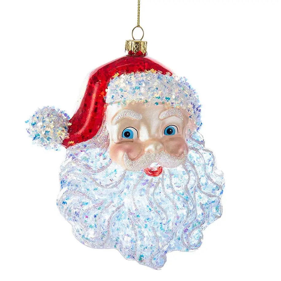 5" Glittered Santa Head Glass Ornament 1
