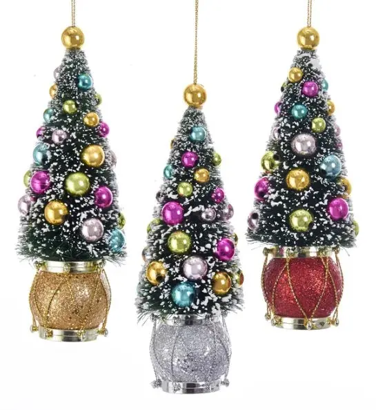 6" Sisal Tree With Ball And Drum Ornament 1