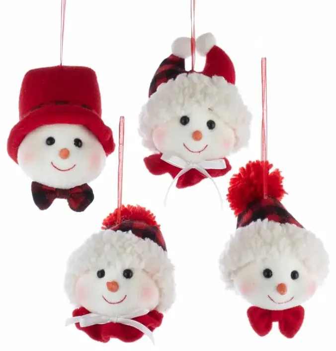 4.5" Fabric Snowman Head With Hat Ornament 1