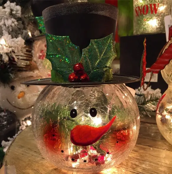 8" Electric Lighted Crackle Glass Snowman 1