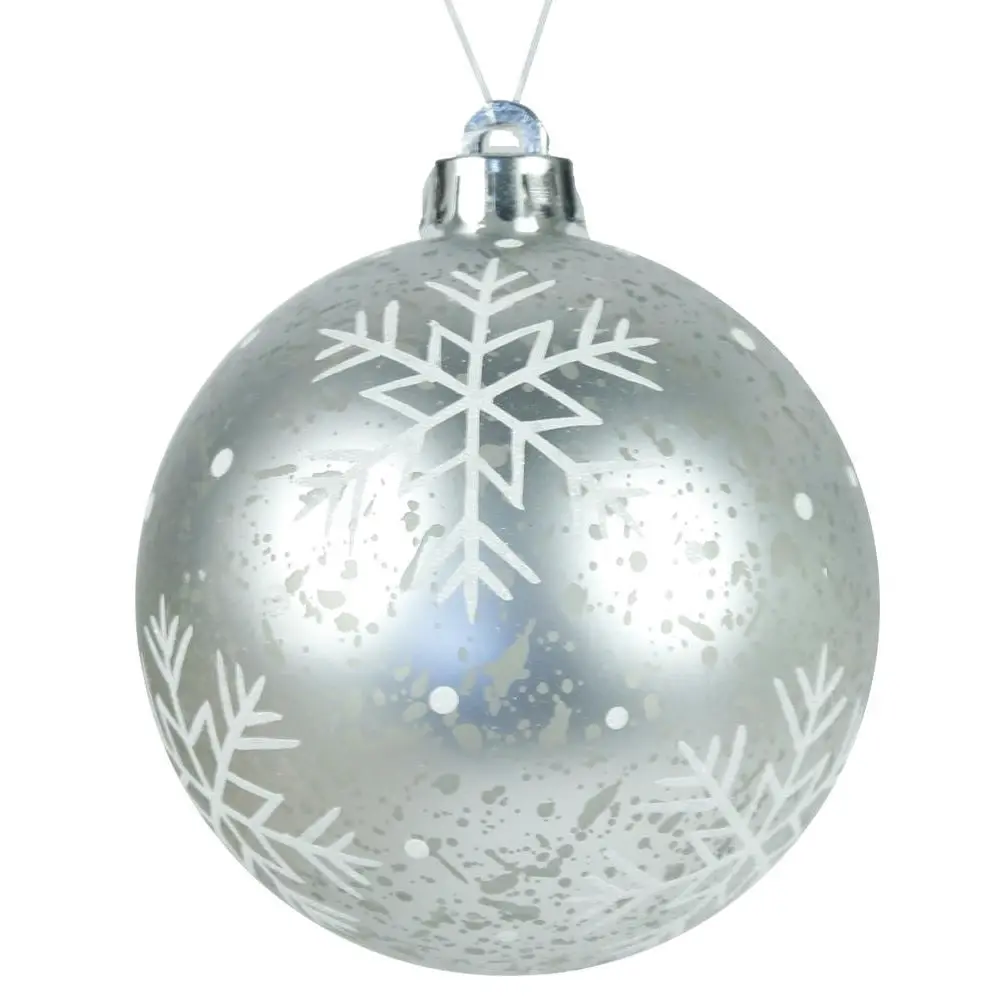 100Mm Antique Look Matt Silver Snowflake Ball Ornament 1