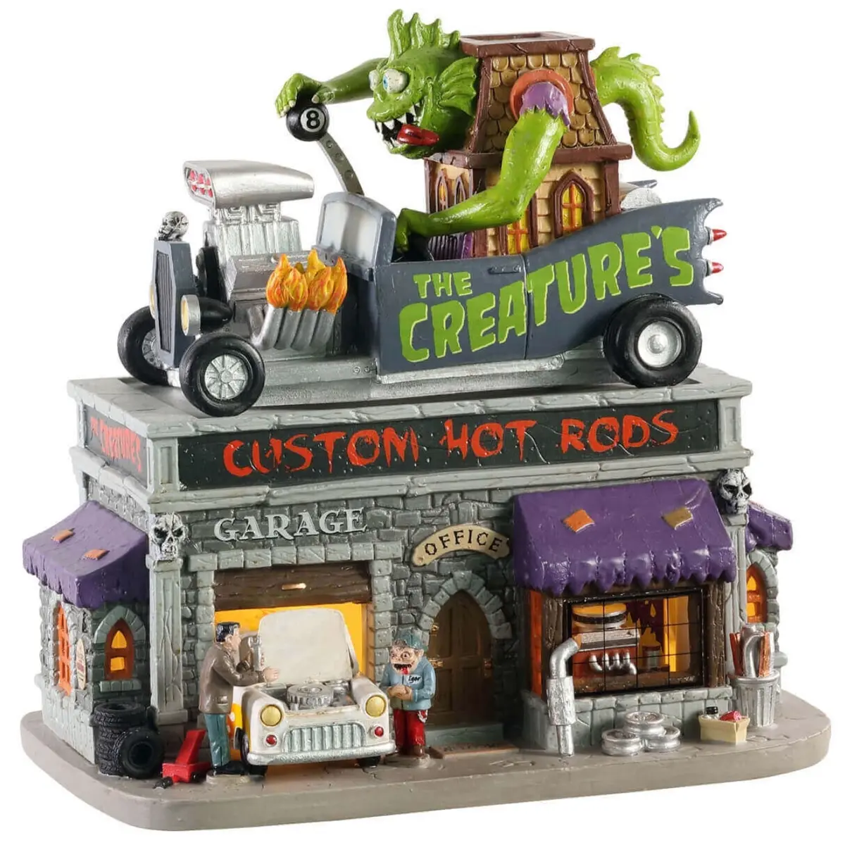 Lemax Spooky Town The Creature's Custom Hot Rod Shop #05611 1