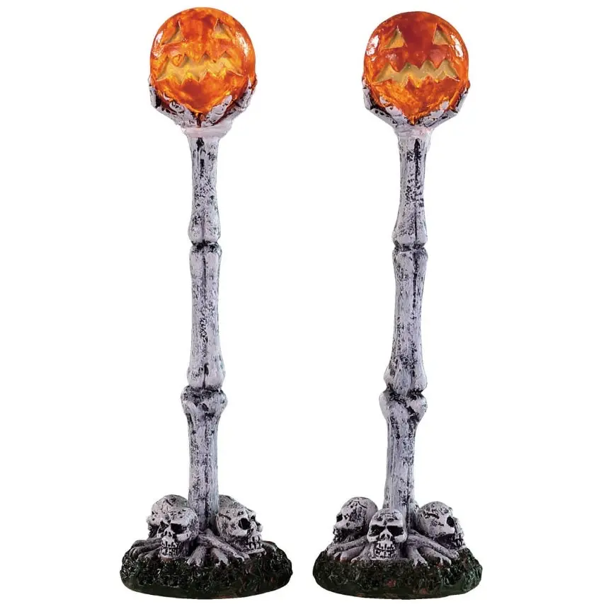 Lemax Spooky Town Lighted Lantern Bone Post, Set Of 2 #94490 1
