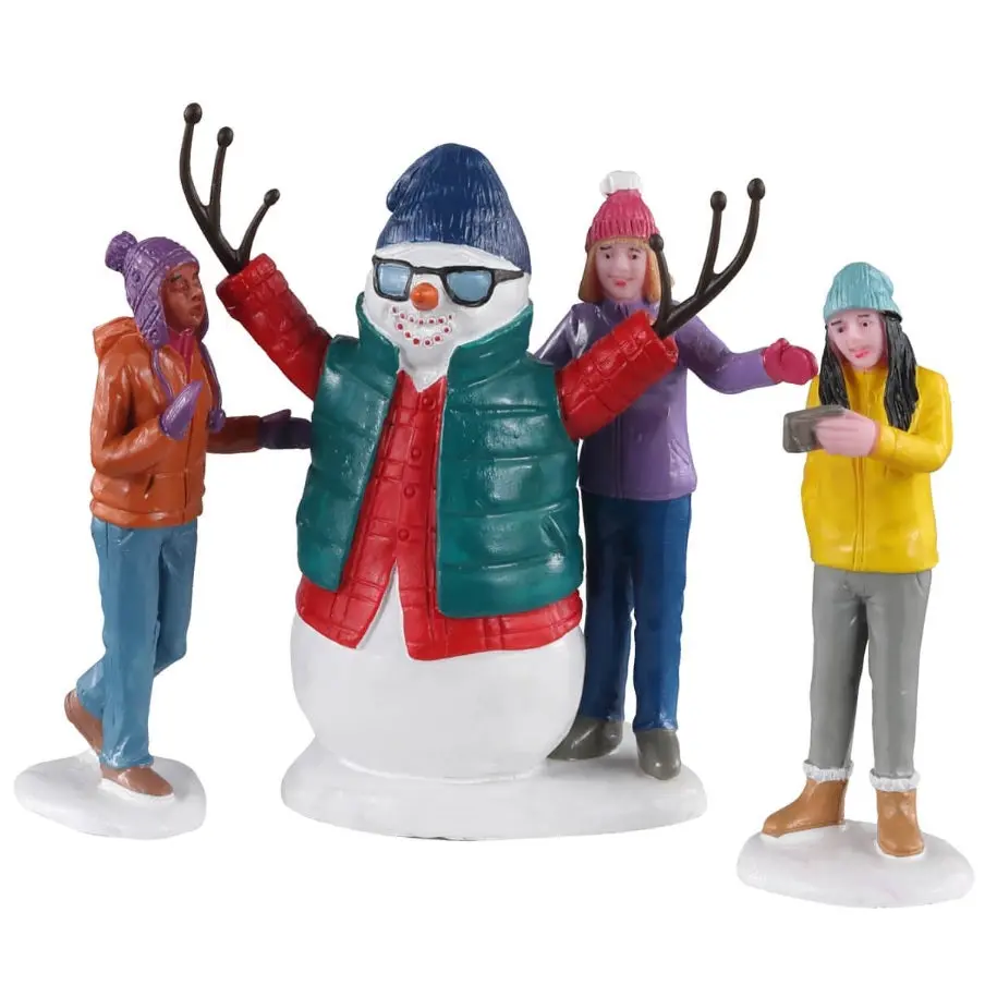 Lemax Vail Village Figurines: Snowman Selfie, Set Of 3 #02940 1