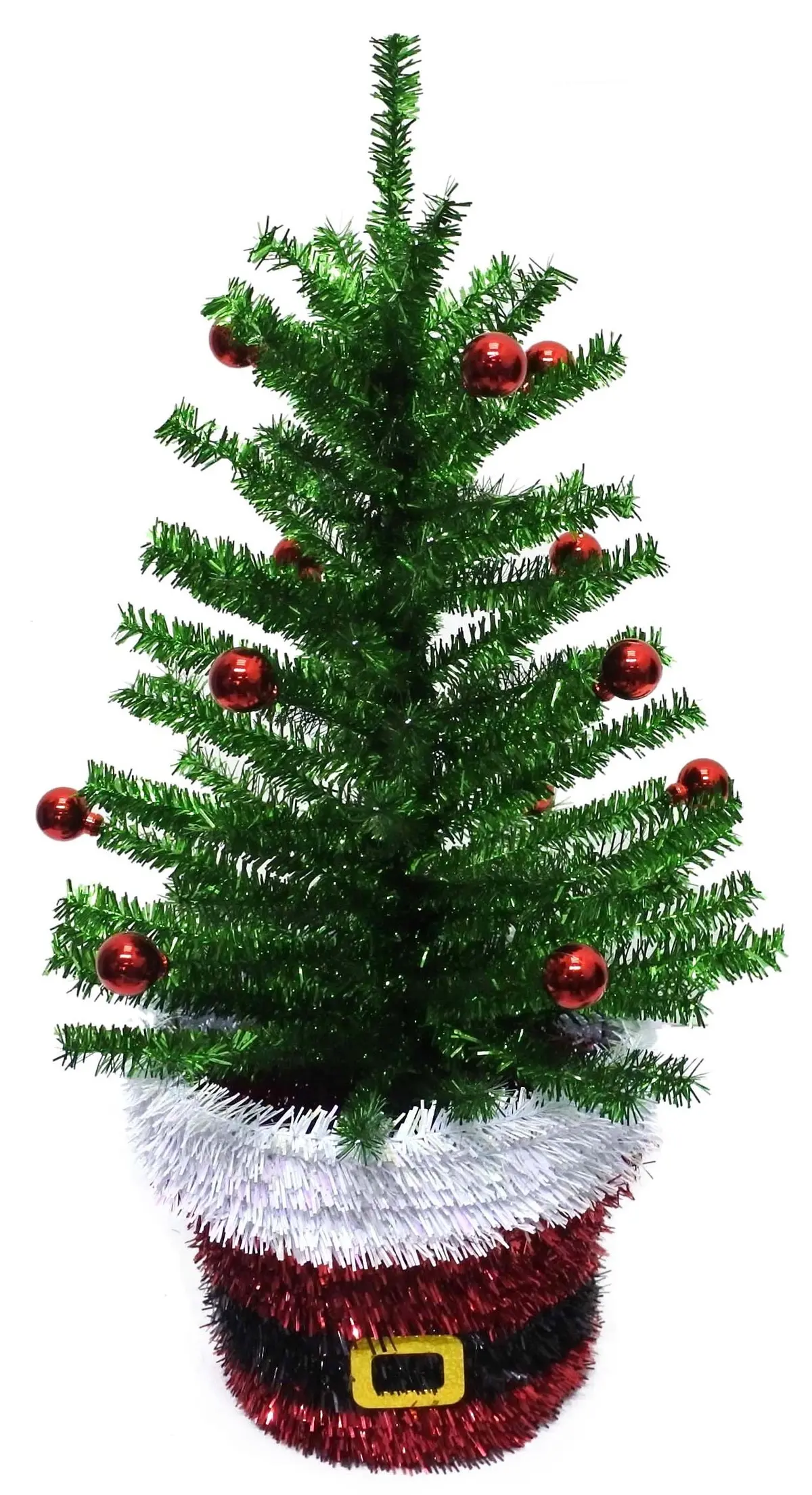 18" Decorative Foyer Tree In Tinsel Santa Bucket With Red Ball Ornaments 1