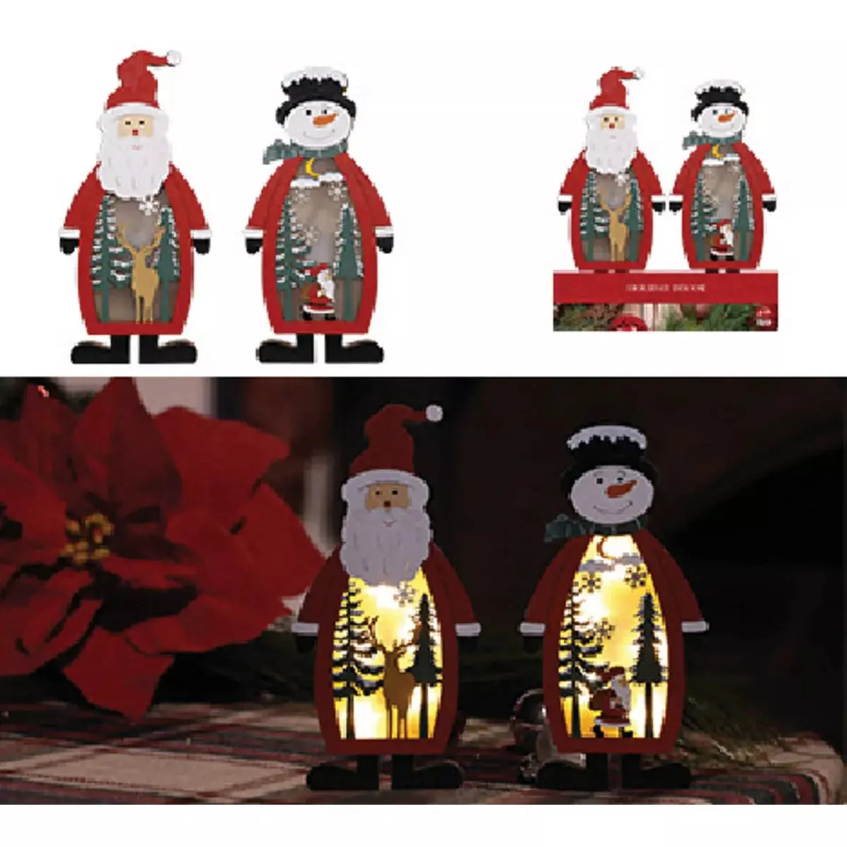 Santa/Snowman Tabletop Statue With Nature Cutouts And Led Lights 1
