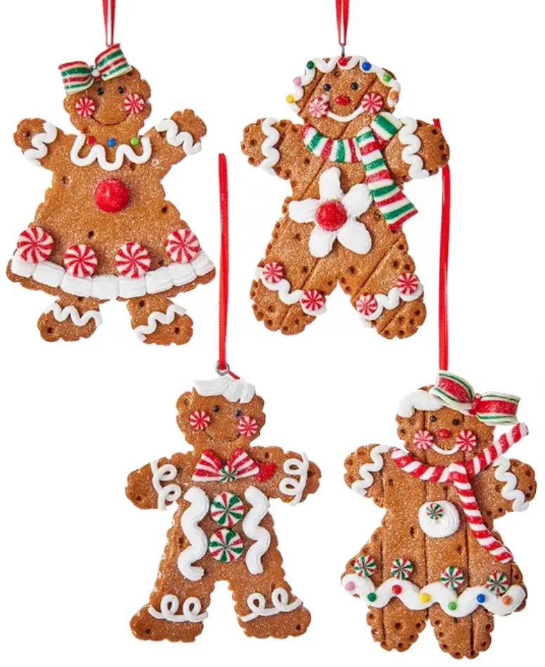 4" Claydough Gingerbread Boy And Girl Ornament 1