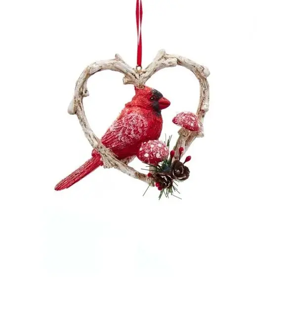 3.54" Cardinal Birds In Heart Frame Ornament 2