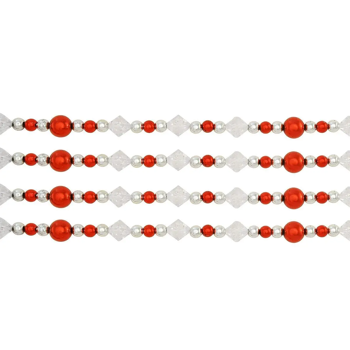 9' Red, White And Silver Iridescent Beaded Hand-Strung Bead Garland 1