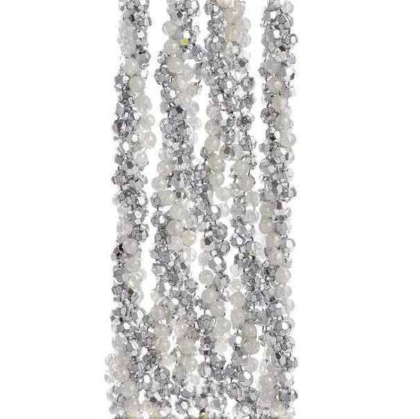 9' Silver And White Iridescent Twisted Bead Garland 1
