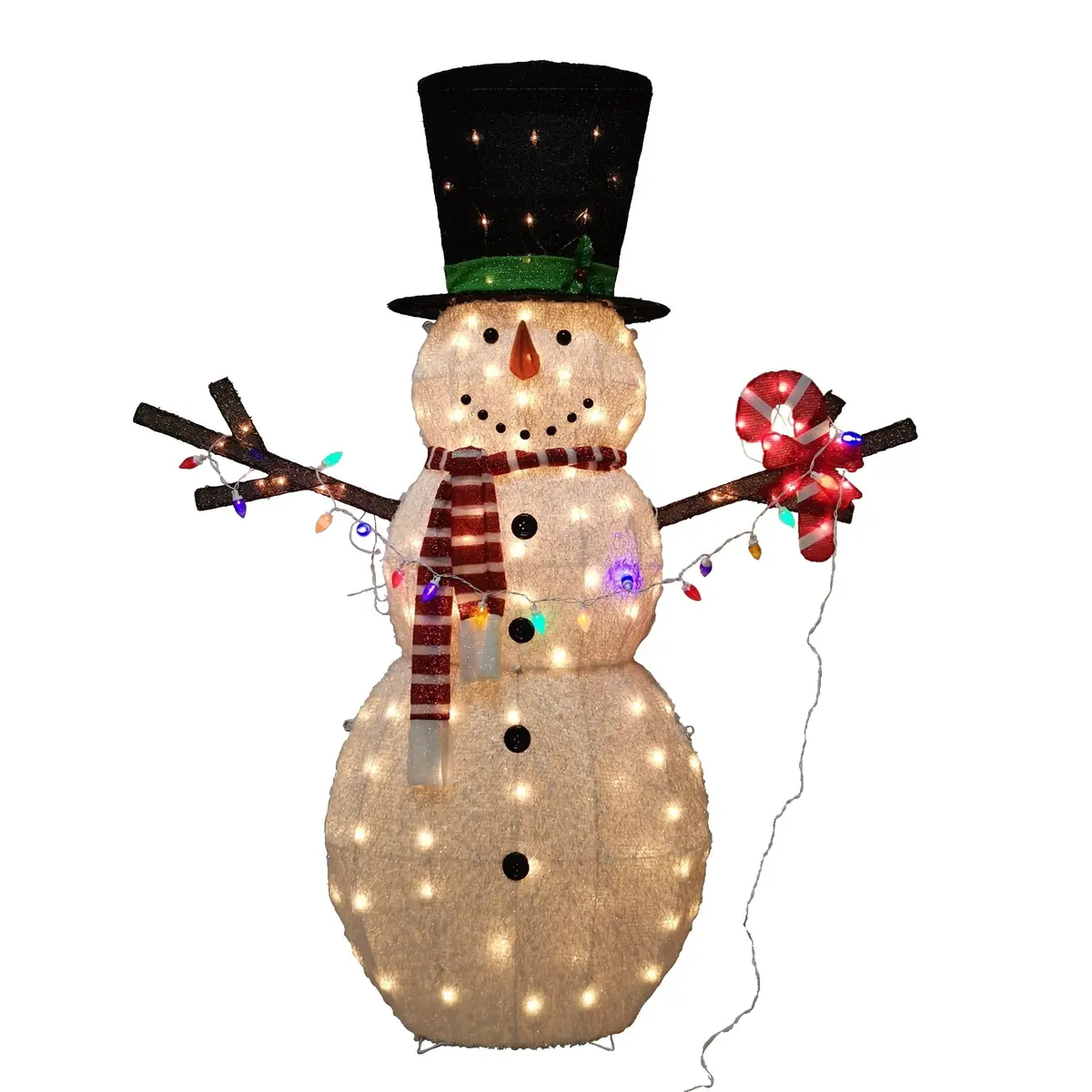 6' Fuzzy Snowman Sculpture With Multi-Colored Led Lights 1
