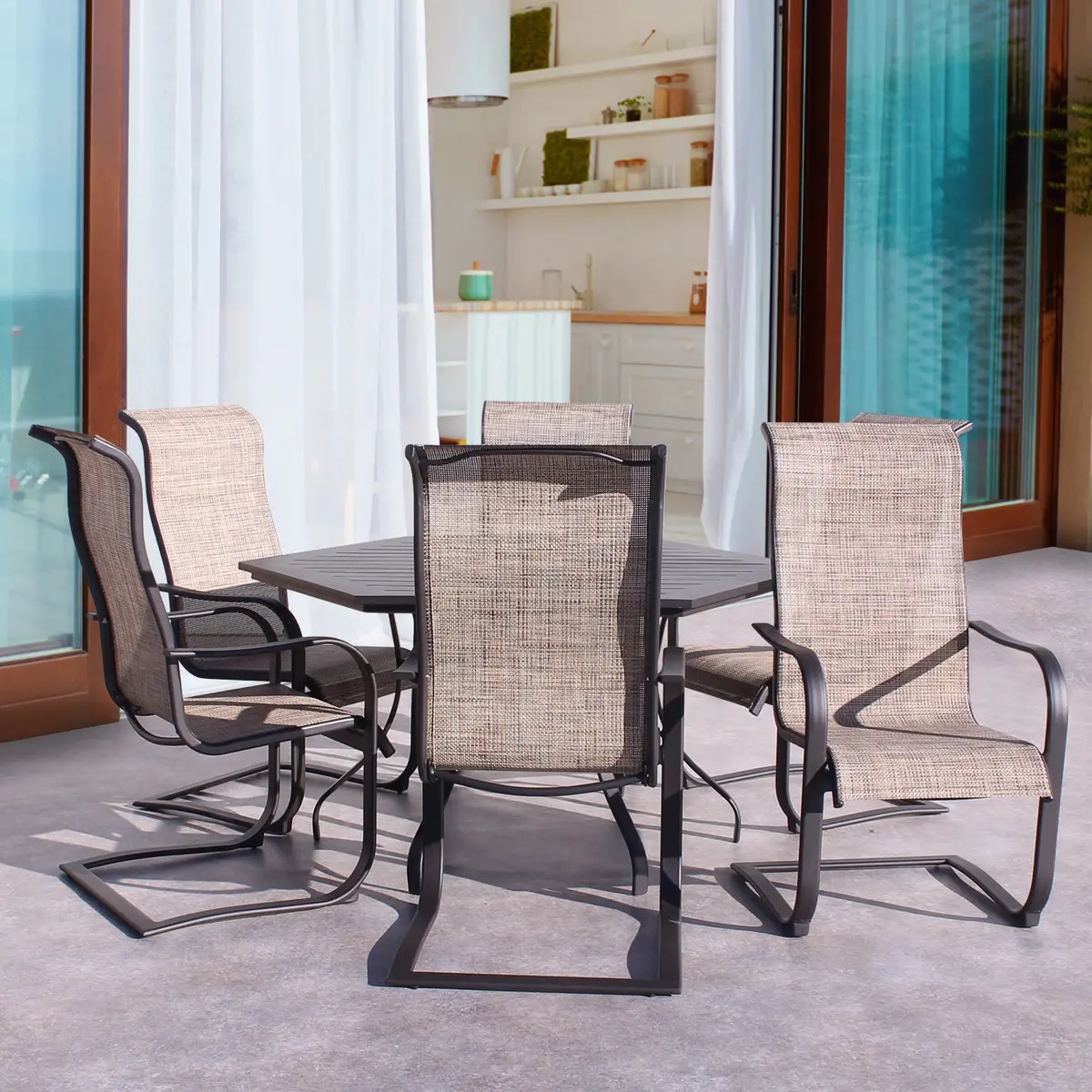Dublin Brown Sling Spring Patio Dining Sets 1