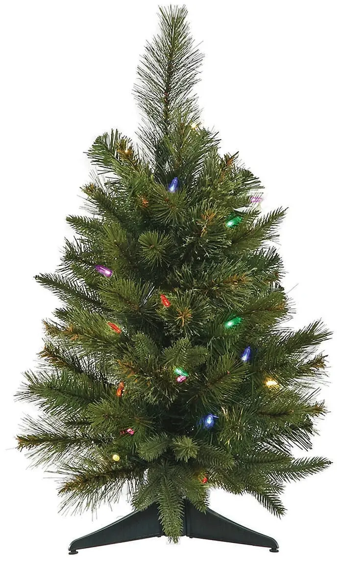 24" Mini Artificial Foyer Tree With Stand And Pre-Lit With Multi-Colored Lights 1