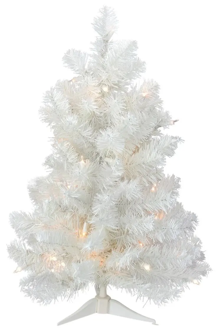 24" White Mini Pre-Lit Artificial Foyer Tree With Stand 1
