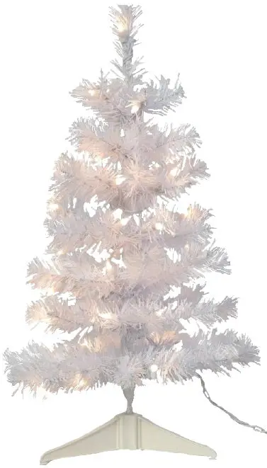 24" White Mini Artificial Foyer Tree With Stand And Pre-Lit With Clear Lights 1