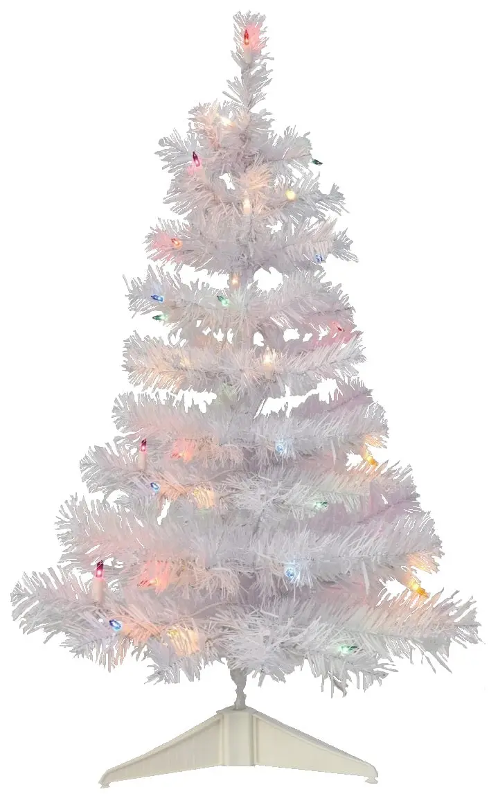 36" White Mini Artificial Foyer Tree With Stand And Pre-Lit With Multi-Colored Lights 1