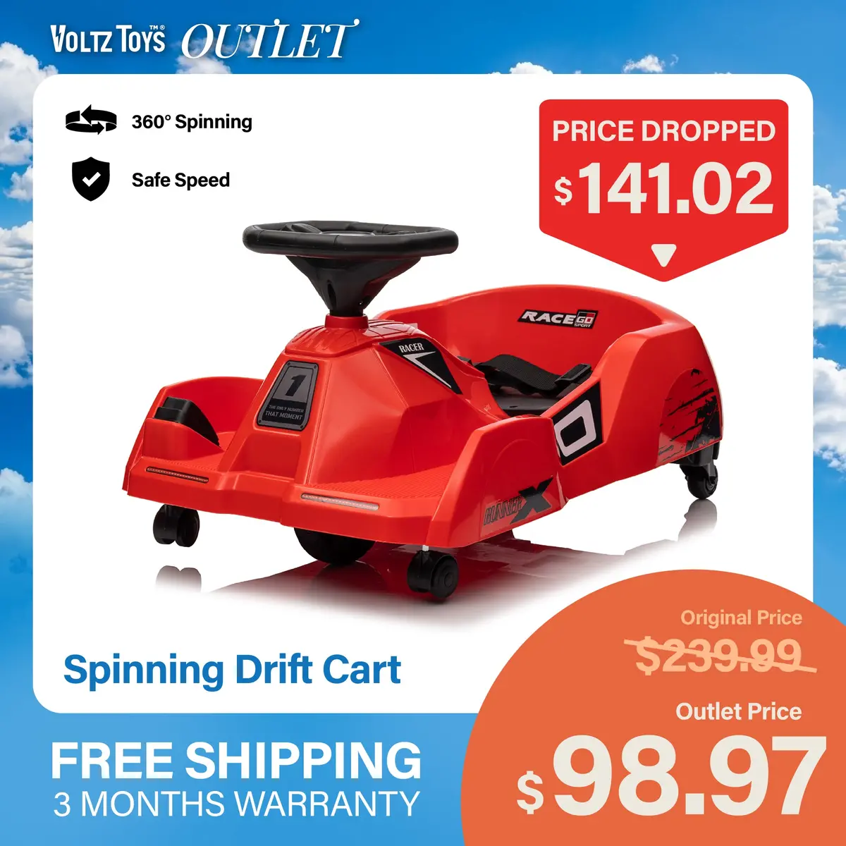 Racer Spin Cart 6V Electric Ride-On Toy For Kids – 360° Spinning Drift Car With Rechargeable Battery 1