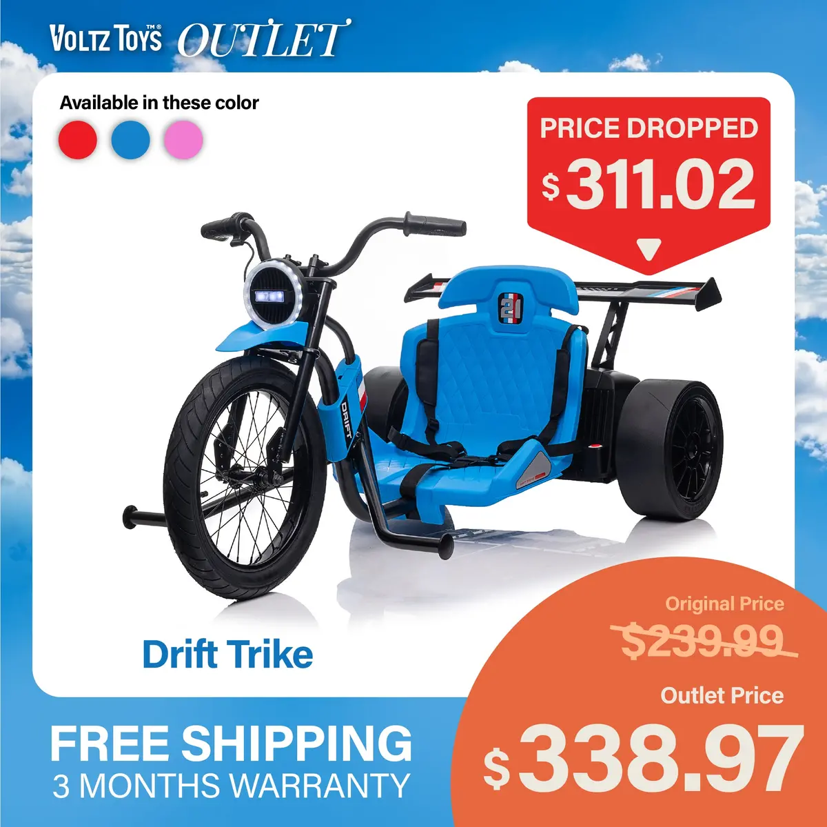 24V Electric Drift Trike – High-Speed Ride-On Car For Kids 8+ 1