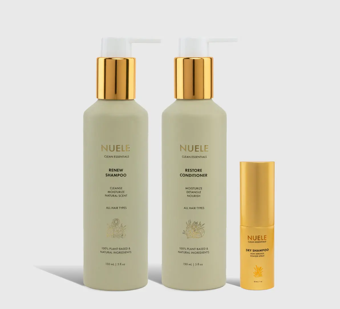 Nuele Renew Shampoo, Restore Conditioner, Dry Shampoo 1