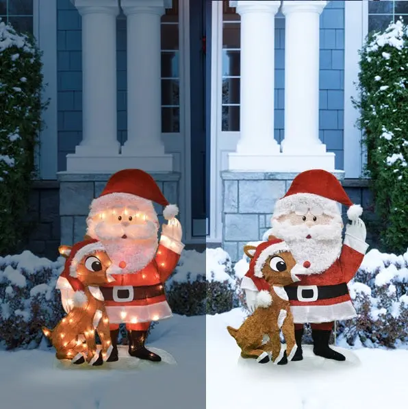 2D Lighted Santa & Rudolph Sculpture 1