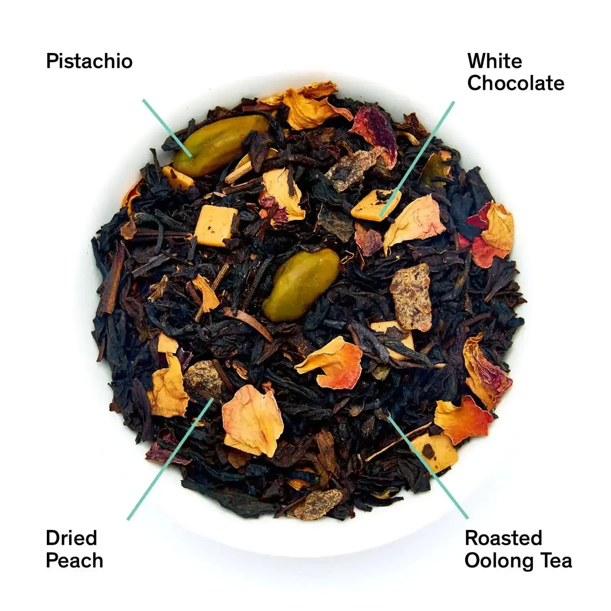 August Uncommon Tea Dark Iris - Peach Pistachio Oolong Tea 1
