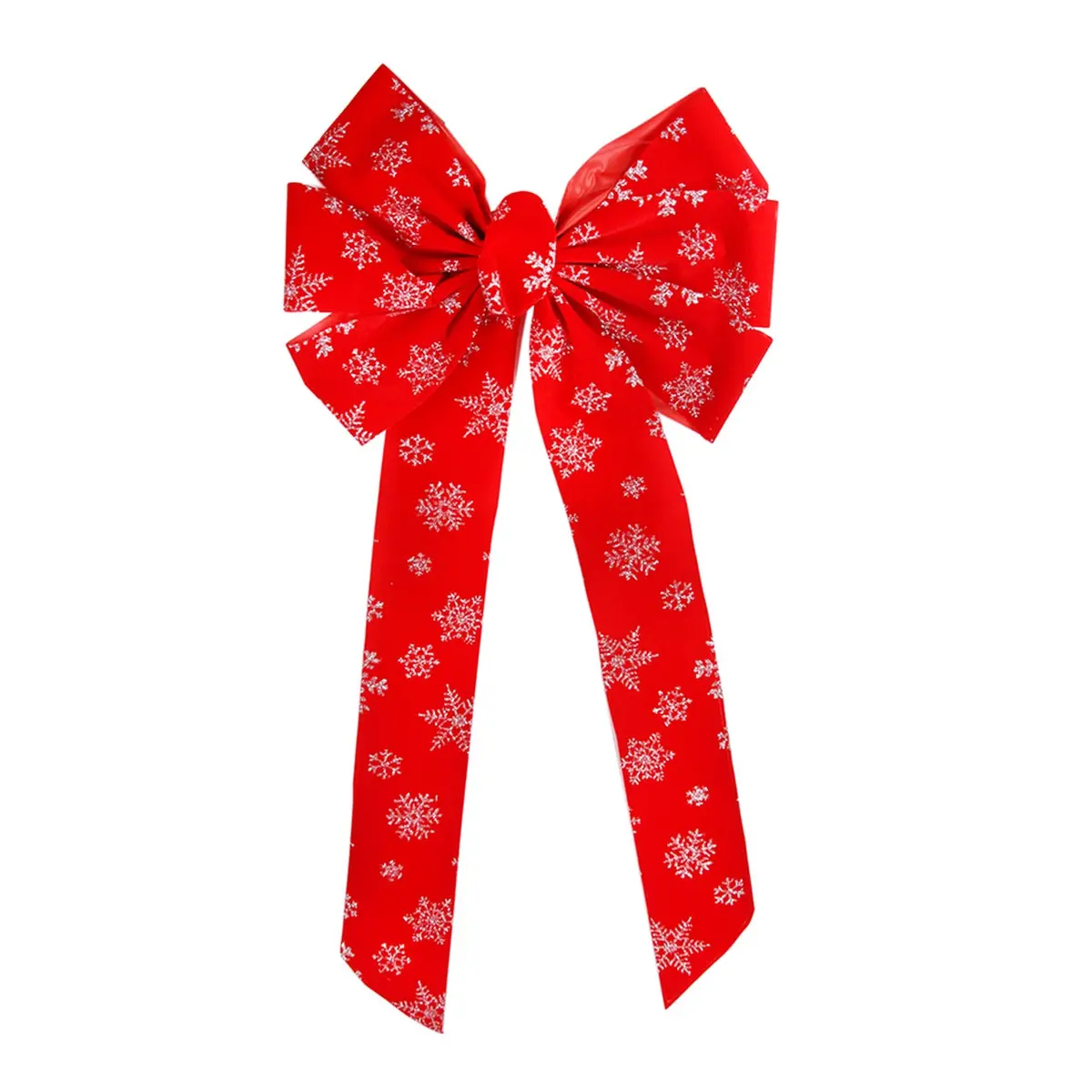12" X 26" Glittering Red Velvet Silver Snowflake Christmas Bow 2