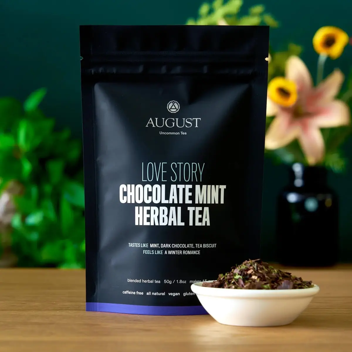August Uncommon Tea Love Story - Chocolate Mint Herbal Tea (Caffeine Free) 1