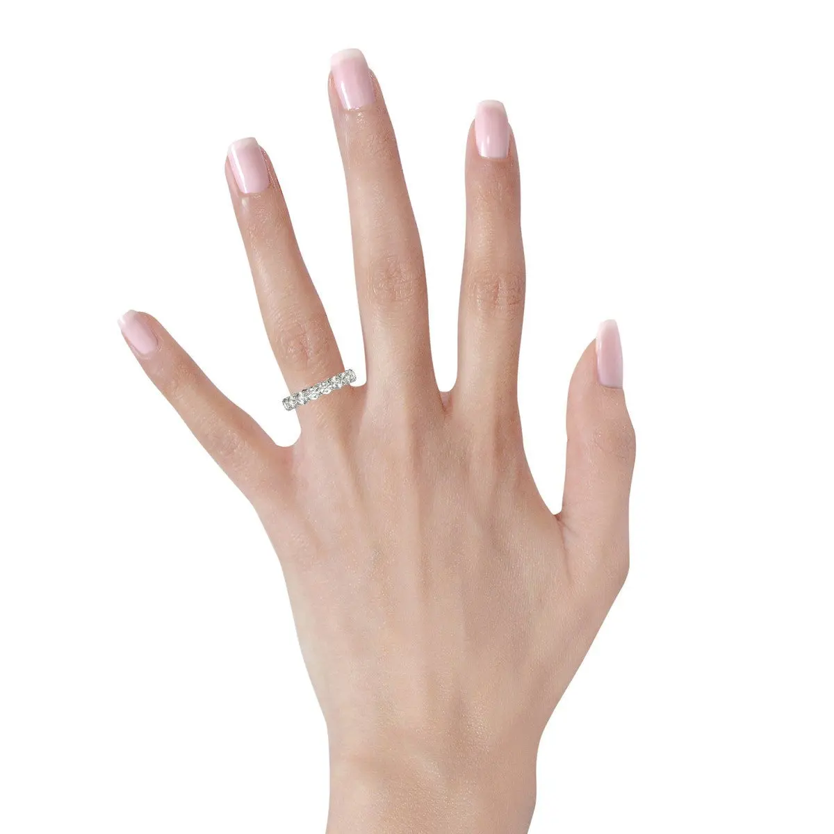 Round Cut Lab Grown Diamond Eternity Ring In 14K White Gold (3 Cttw Fg/Vs2) 5
