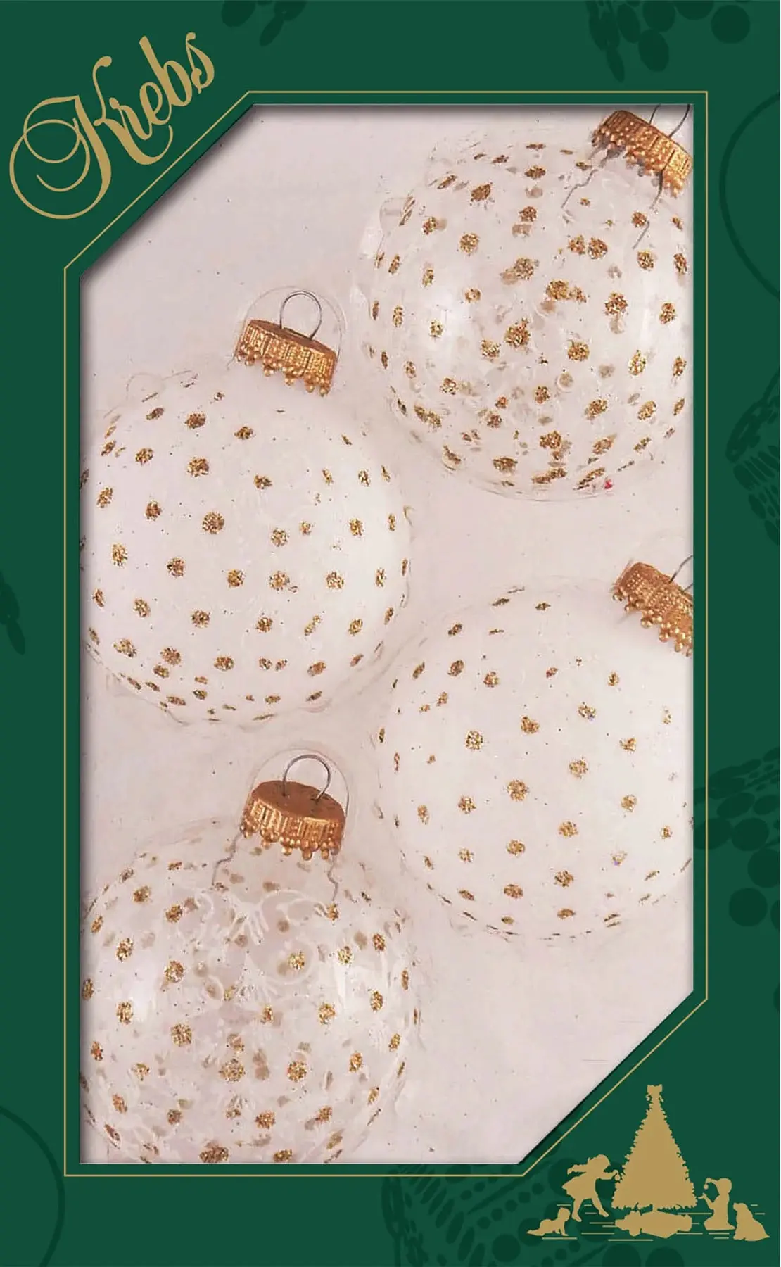 Set Of 4 Gold Glitter Polka Dot Glass Ornaments 1