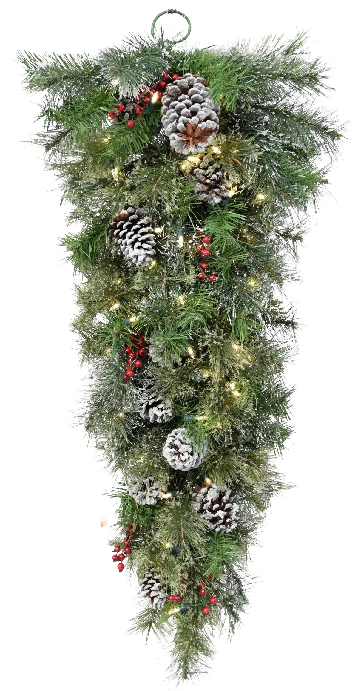36" Mountain Ridge Tear Drop Swag With Cones, Red Berries & Snowflakes 1