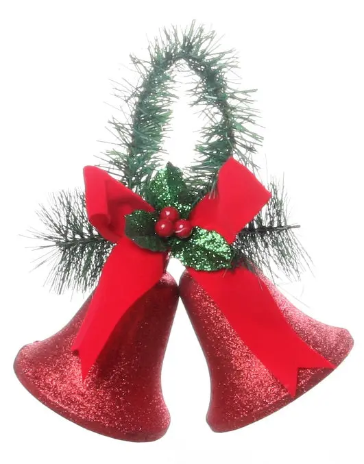 100Mm Red Glitter Bell Ornament With Pine Handle 1