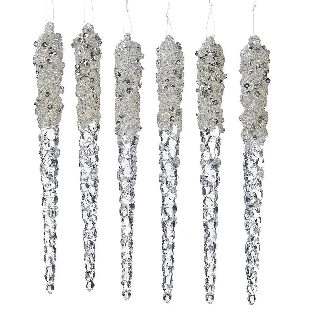 6-Piece Box Set Of Glittered Icicle Ornaments 1
