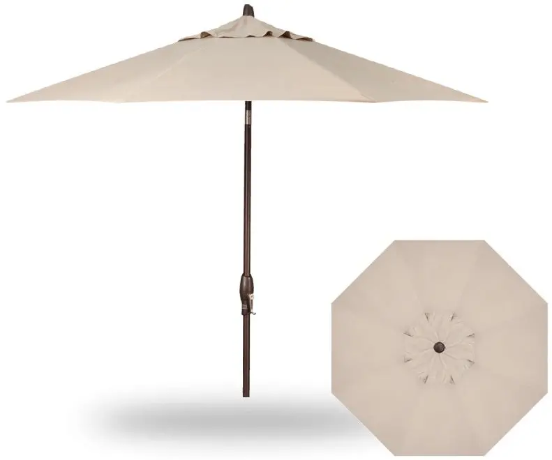 9' Auto Tilt Market Bronze Frame Champagne Canopy Umbrella Thin Pole 1