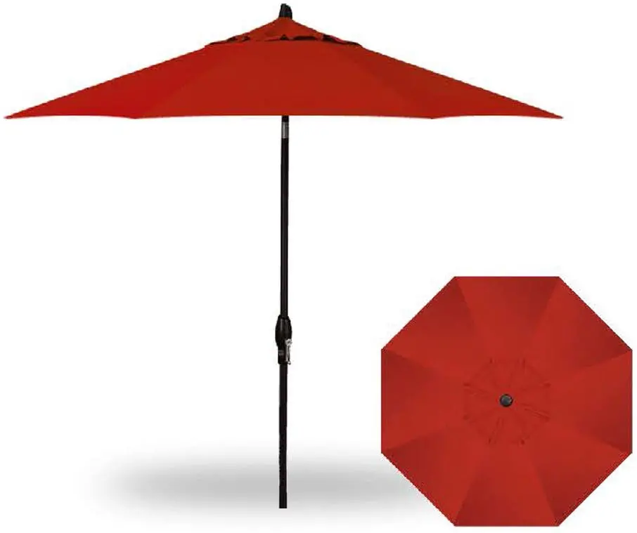9' Auto Tilt Market Black Frame Really Red Canopy Umbrella Thin Pole 1
