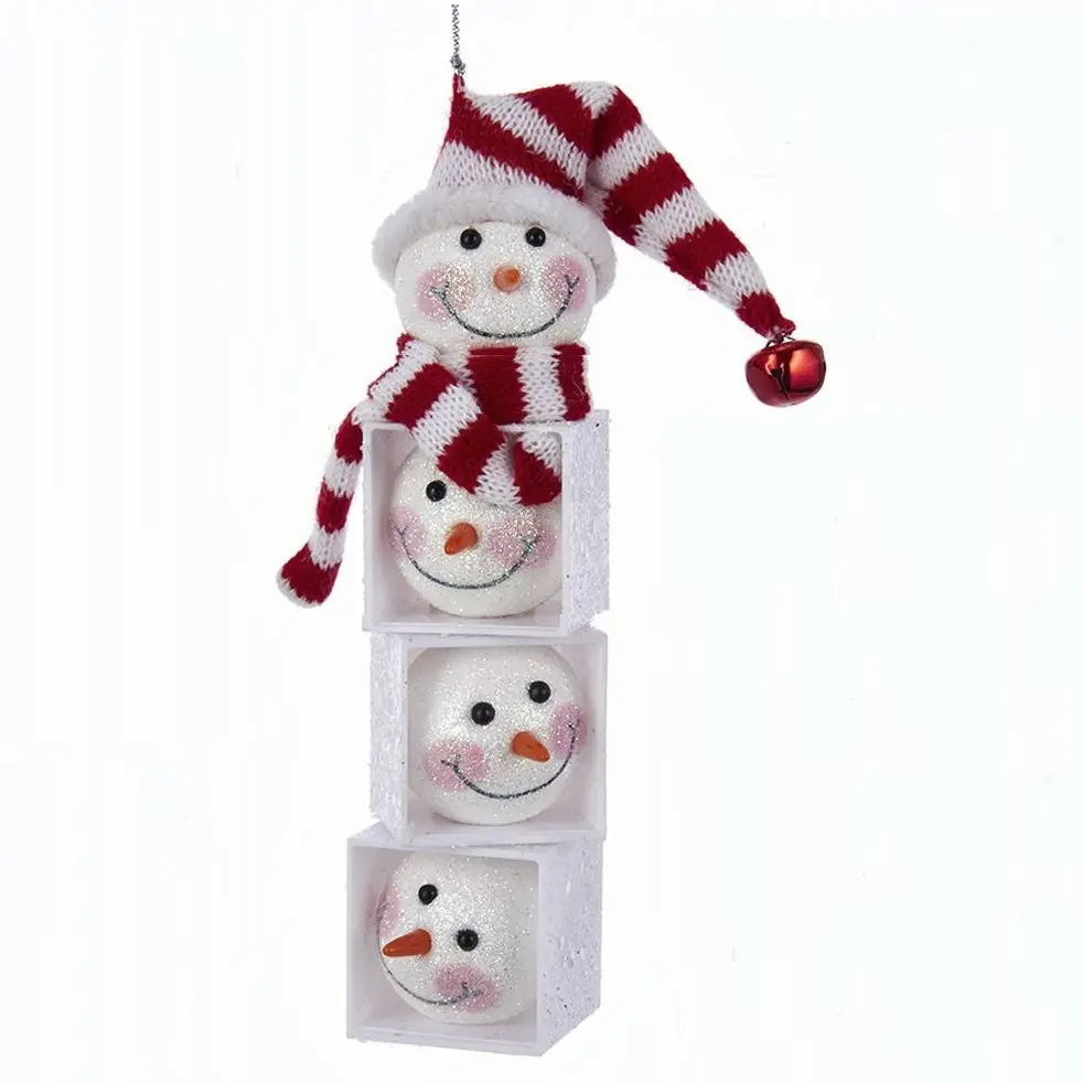 6.25" Snowman Head Block Totem Ornament 1