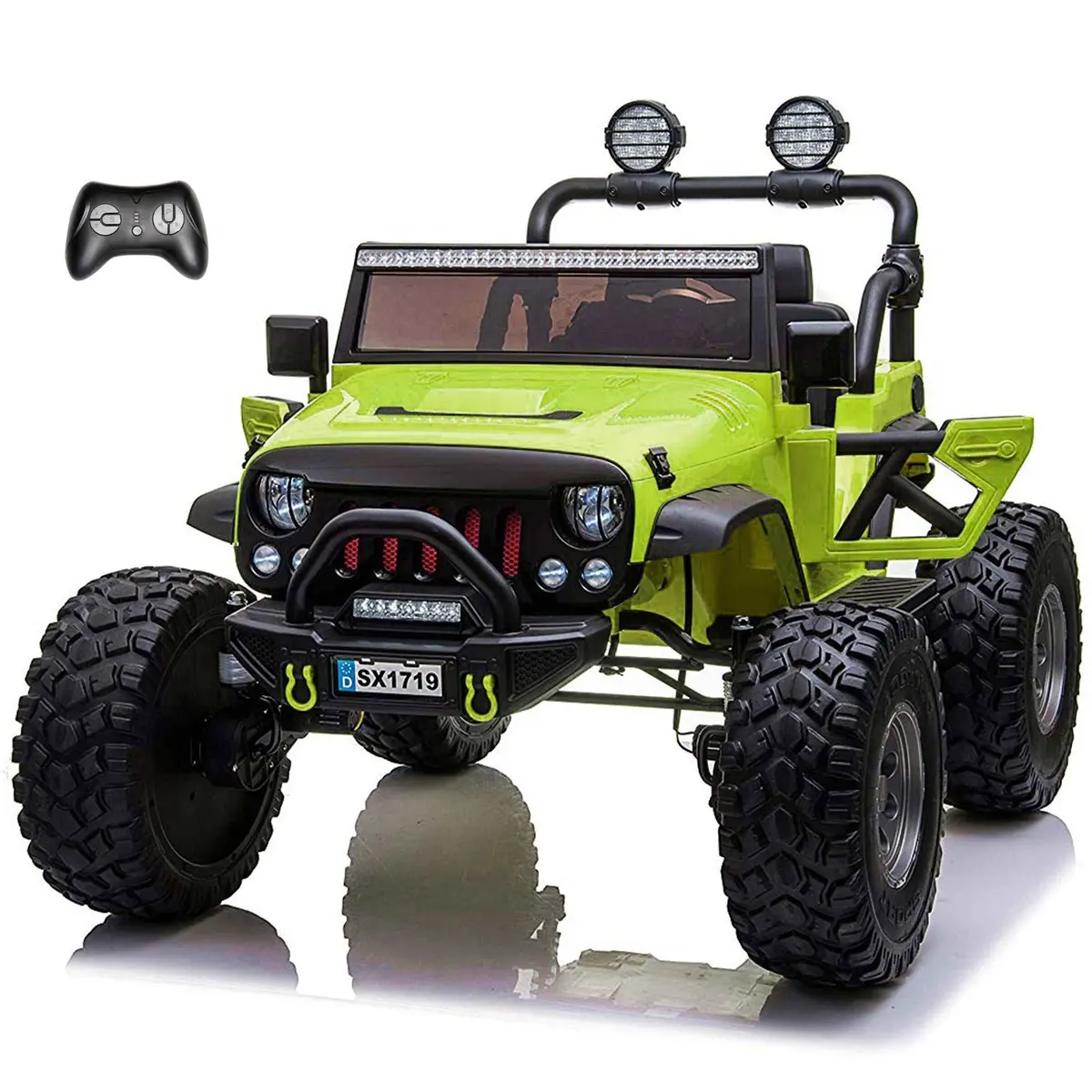 Lifted Monster Jeep 24V 2 Seater Classic Ride On Car With Remote Control, Leather Seat And Eva Tires 4